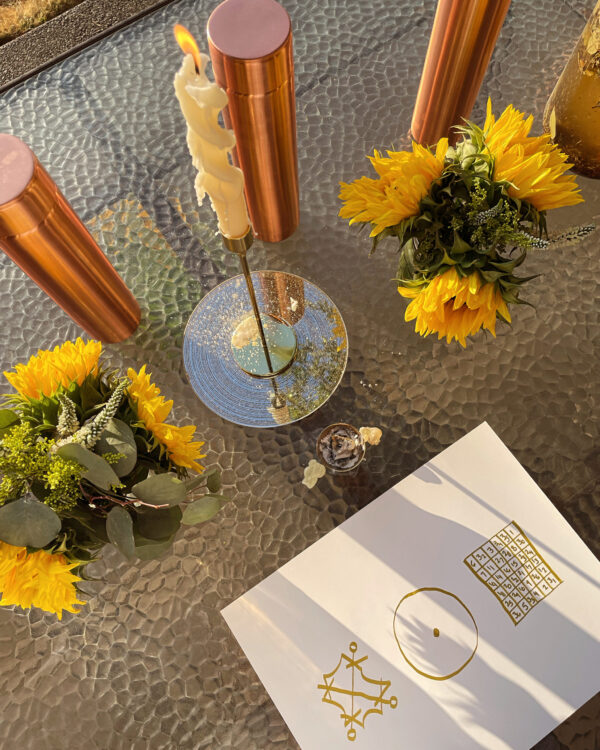 Altar Main Sunflower Copper Water Bottles Golden Sol Sun in Leo Sphere and Sundry Altar Main Sunflower Copper Water Bottles Golden Sol Sun in Leo Sphere and Sundry